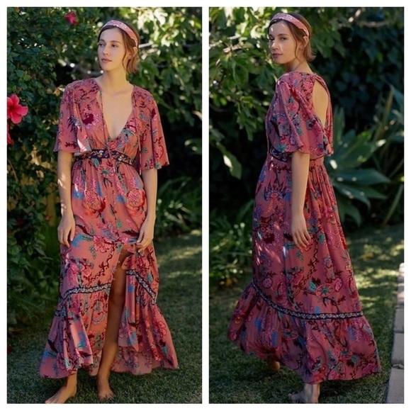 Anthropologie Floral Maxi Dress PETITE - Picture 1 of 11
